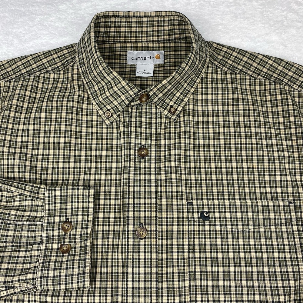 Carharrt Shirt Mens Large Green Plaid Regular Fit Long Sleeves